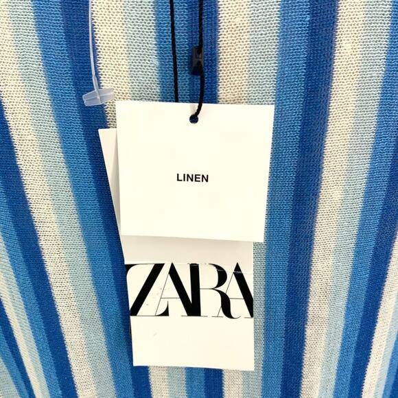 Zara Blue Striped V Neck Linen Blend Coverup Dress Size Medium NWT $90 MSRP - Picture 5 of 9